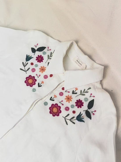 Camisa linho puro bordado mexicano floral  | Peça única - Acervo